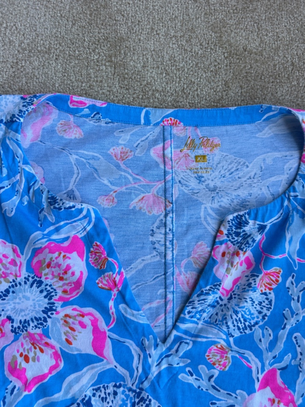 Lilly Pulitzer Easley Short Sleeve Tee shirt Dress blue pink floral dress sz XL - Picture 5 of 5